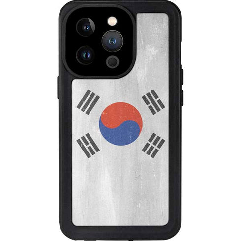 South Korean Flag Distressed iPhone 15 Pro Waterproof Case